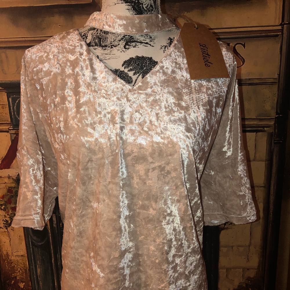Short sleeve crushed velvet choker top